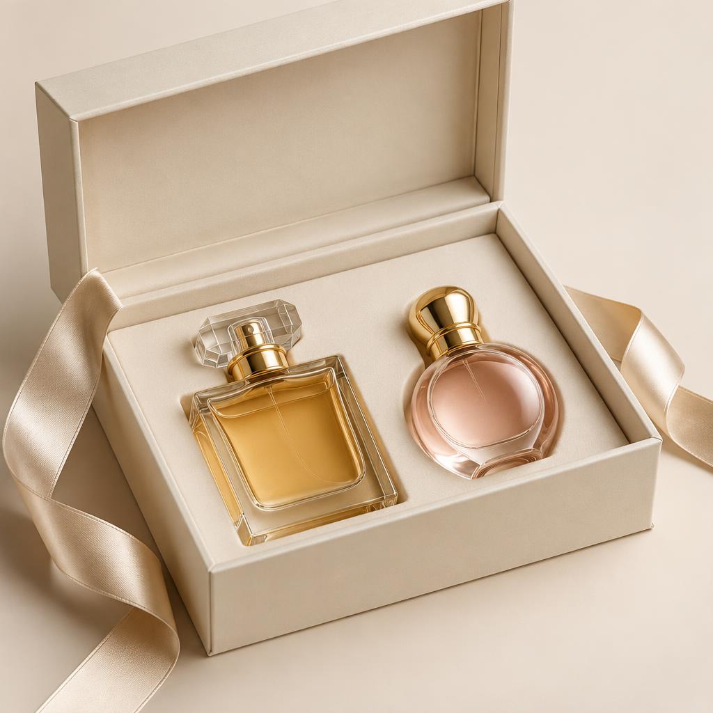 Perfume gift box with satin ribbon